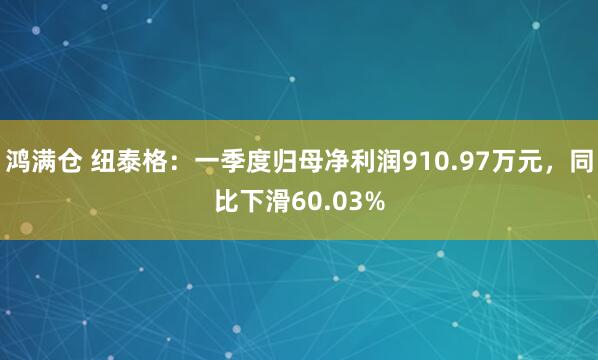 鸿满仓 纽泰格：一季度归母净利润910.97万元，同比下滑60.03%