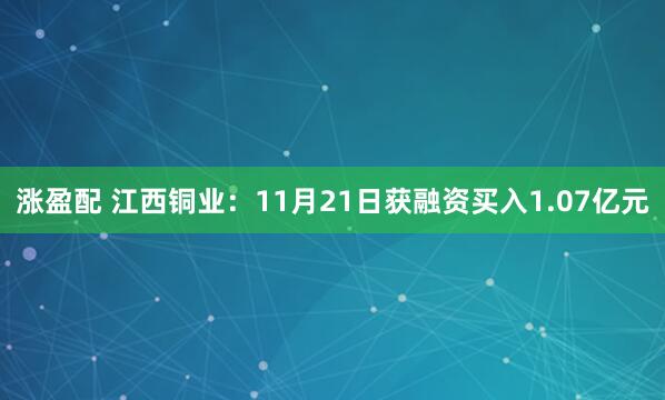 涨盈配 江西铜业：11月21日获融资买入1.07亿元